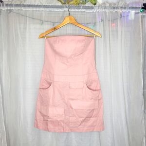 Zara Tube Dress Womens Size Medium Pockets Cargo Strapless Pink NEW